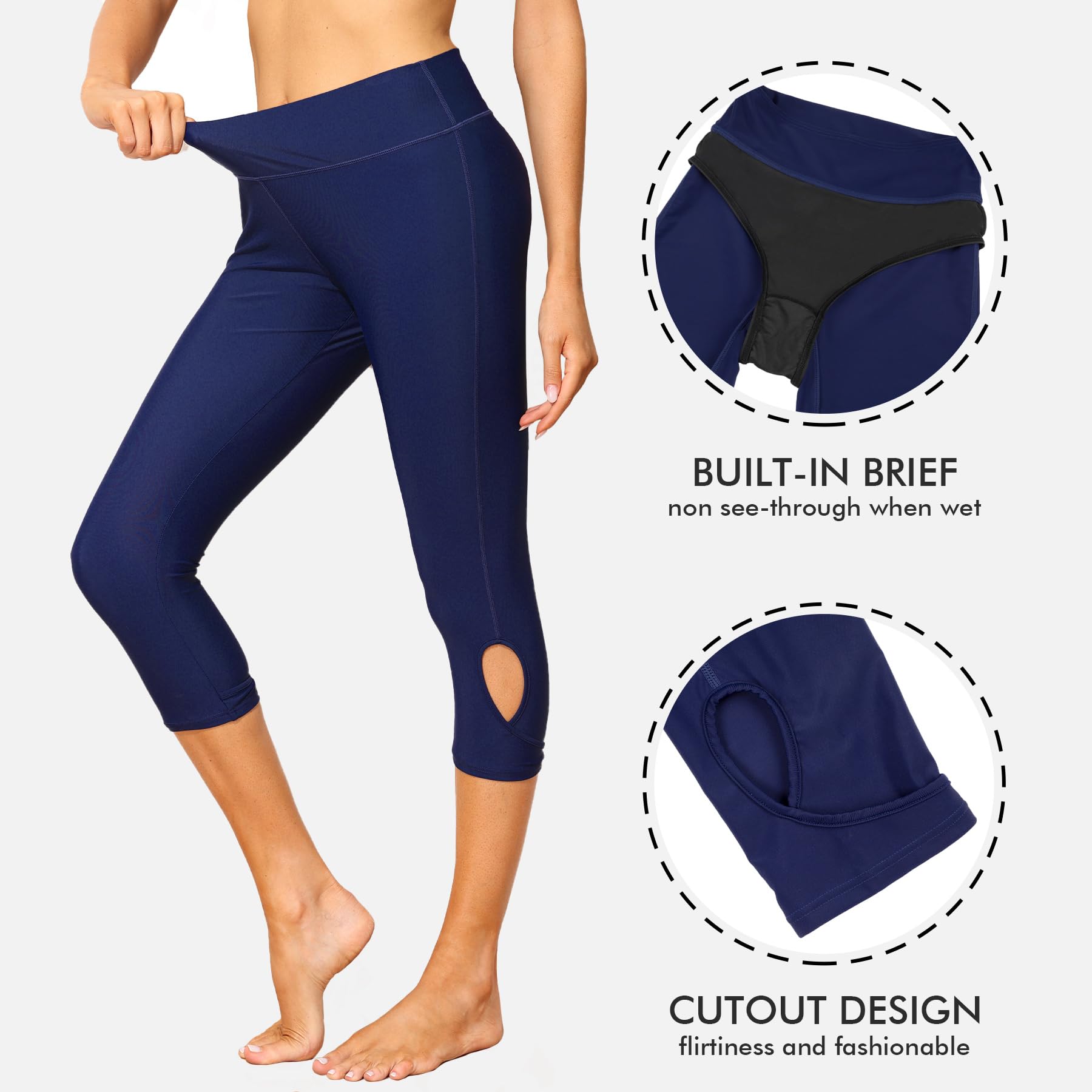 ALove Swim Pants for Women High Waisted Swimming Leggings Stretch Swim Capris Sporty Long Swim Board Shorts - Image 3