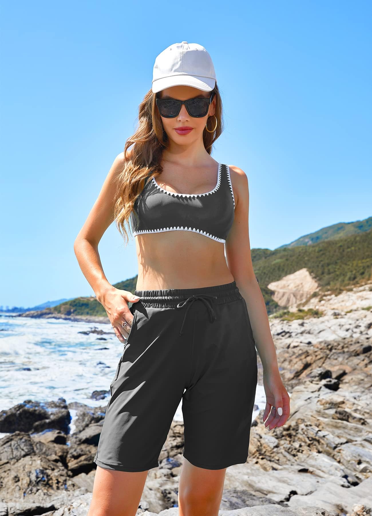 ALove Women's 9" Swim Shorts High Waisted Swim Board Shorts with Pockets UPF 50+ Swimsuit Bottoms Built-in Brief - Image 7