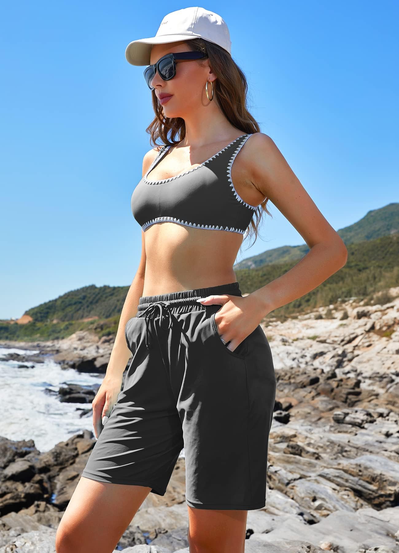 ALove Women's 9" Swim Shorts High Waisted Swim Board Shorts with Pockets UPF 50+ Swimsuit Bottoms Built-in Brief - Image 8