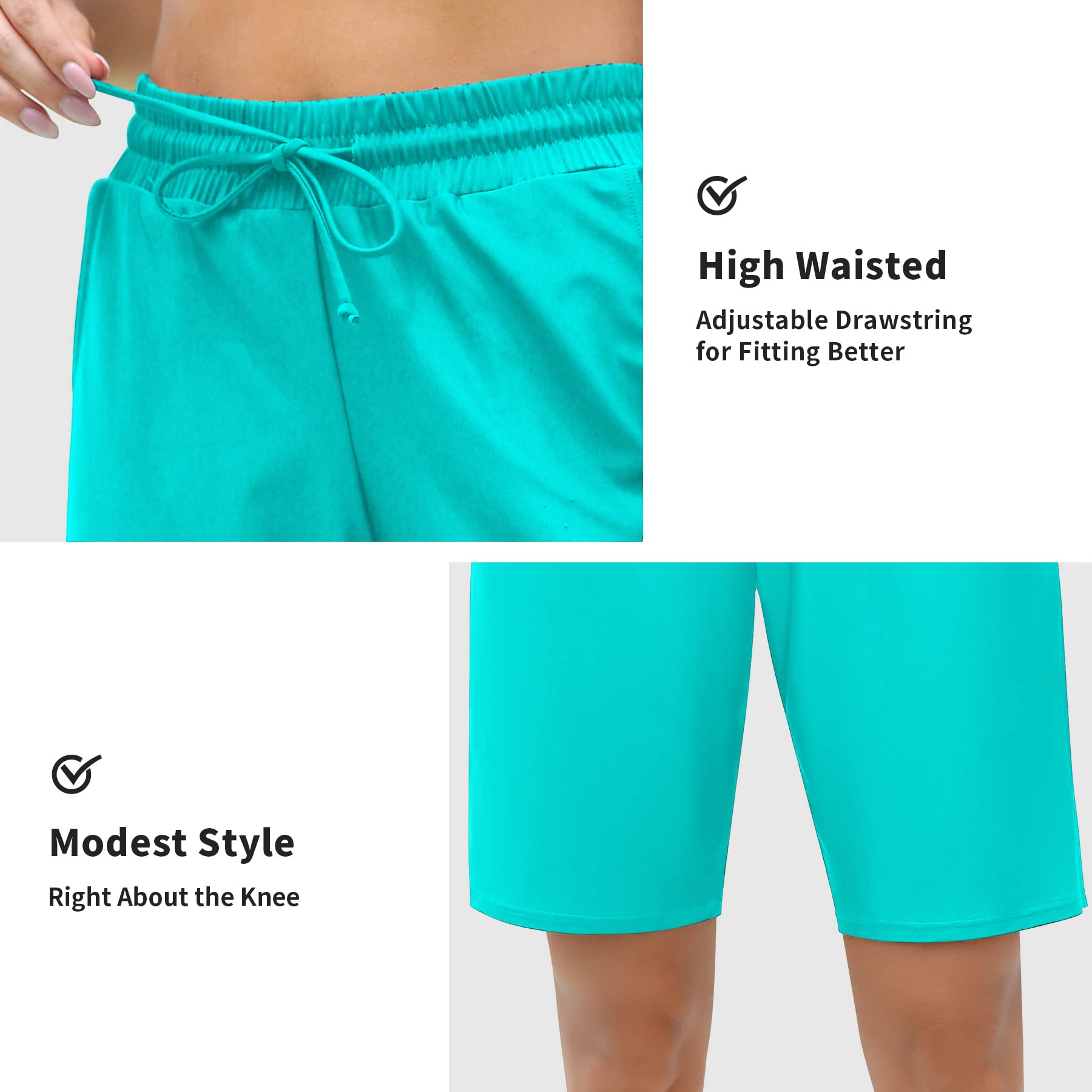 ALove Women's 9" Swim Shorts High Waisted Swim Board Shorts with Pockets UPF 50+ Swimsuit Bottoms Built-in Brief - Image 4