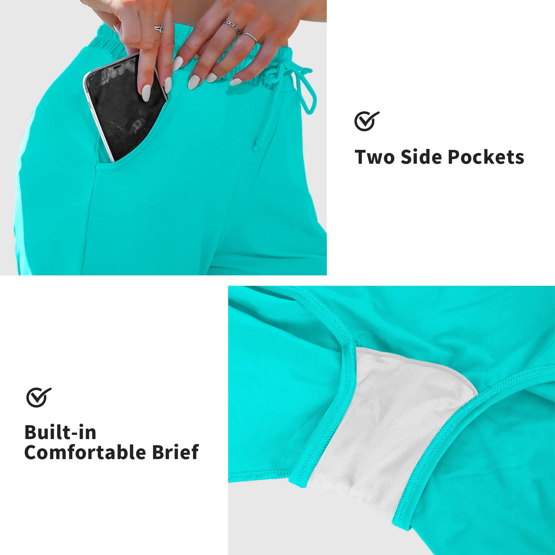 ALove Women's 9" Swim Shorts High Waisted Swim Board Shorts with Pockets UPF 50+ Swimsuit Bottoms Built-in Brief - Image 5