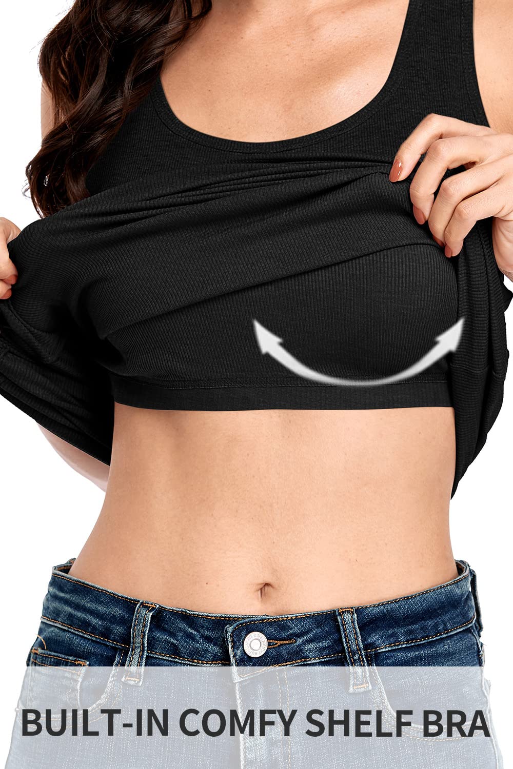 ALove Womens Extra Long Tank Tops with Shelf Bra Ribbed Camisoles Undershirts - Image 4