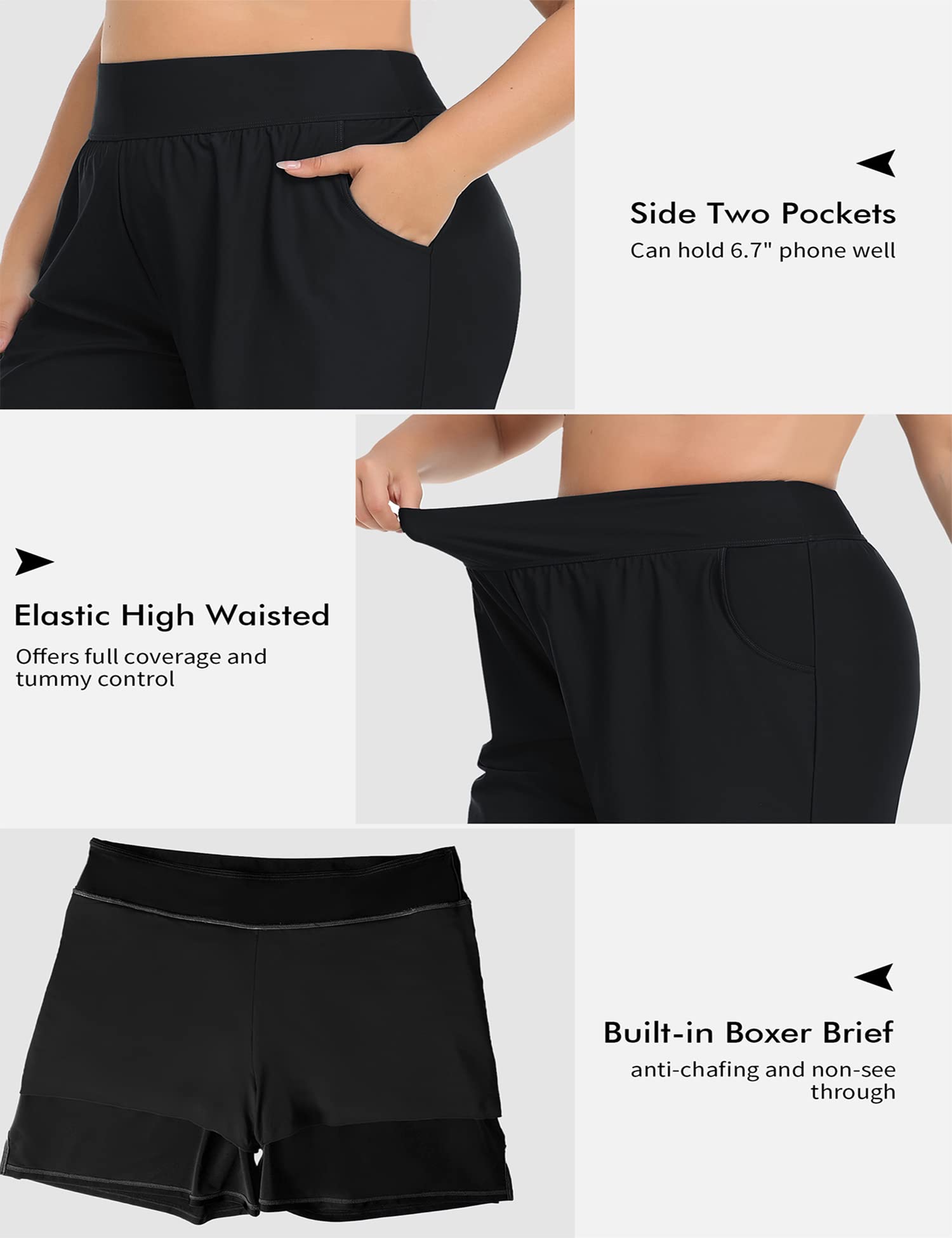 ANFILIA Plus Size Swim Shorts for Women High Waisted Board Shorts Tankini Swimsuit Bottom with Pockets - Image 4