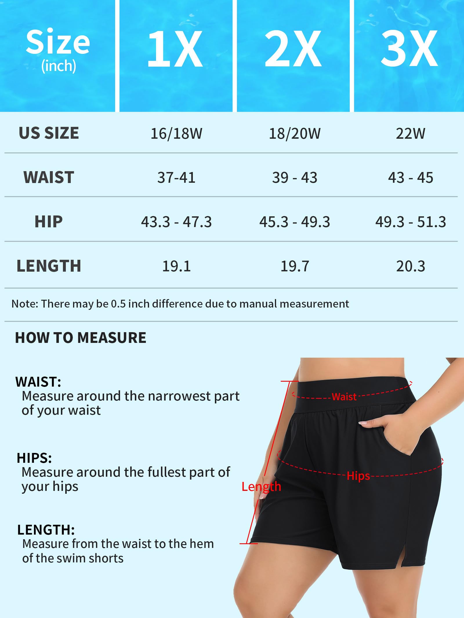 ANFILIA Plus Size Swim Shorts for Women High Waisted Board Shorts Tankini Swimsuit Bottom with Pockets - Image 7