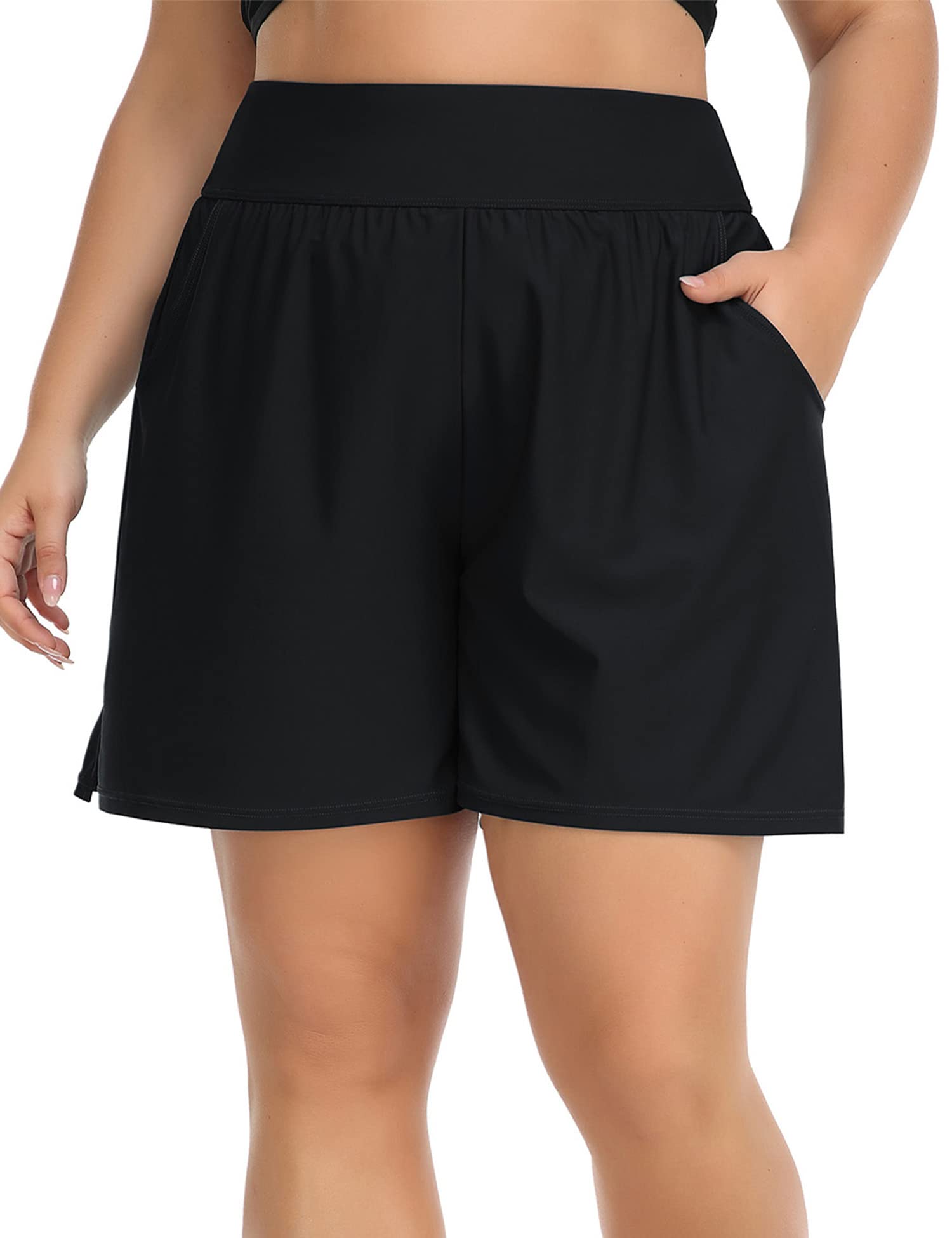 ANFILIA Plus Size Swim Shorts for Women High Waisted Board Shorts Tankini Swimsuit Bottom with Pockets - Image 8