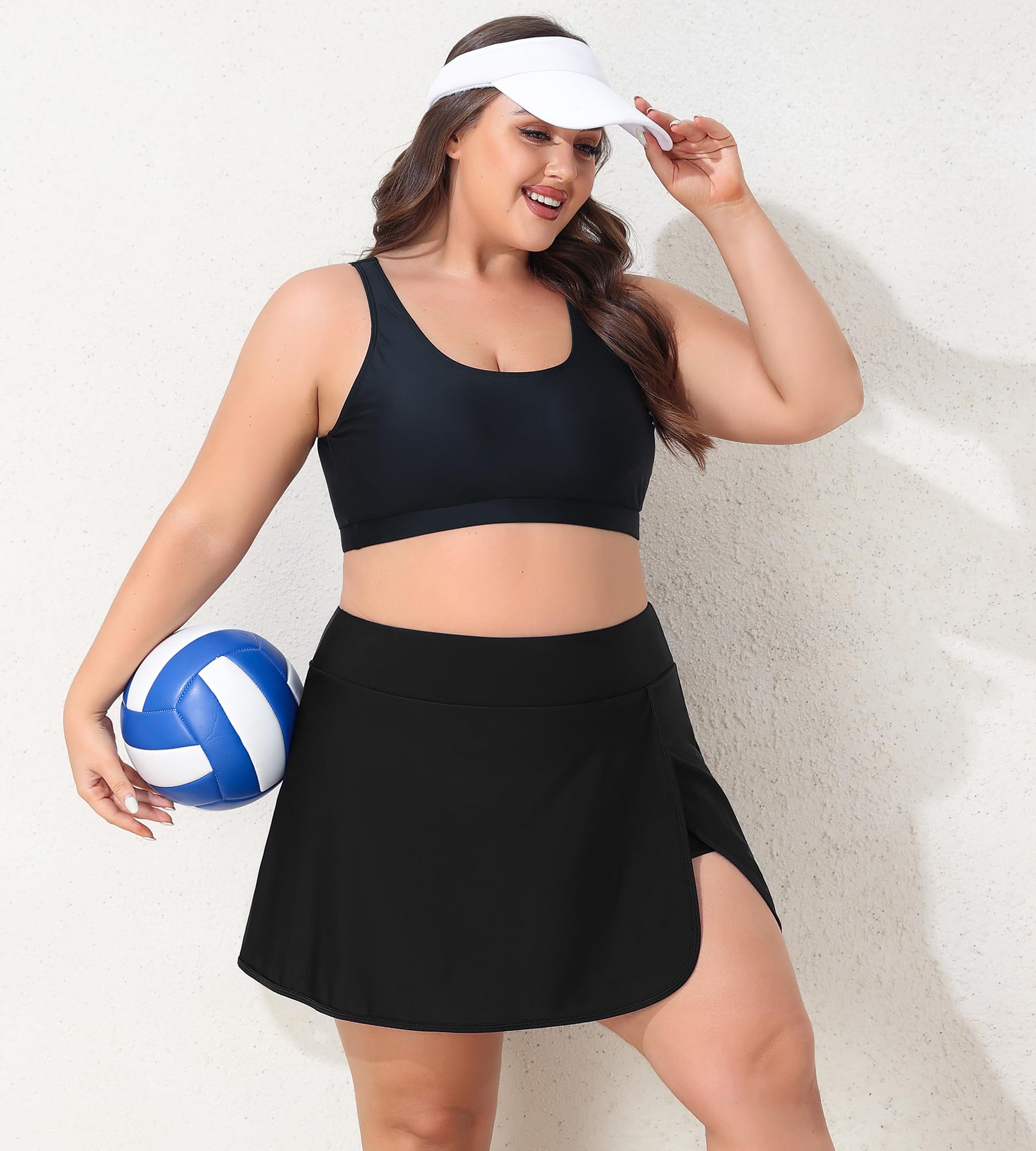 ANFILIA Women Plus Size Swim Skirt Tummy Control Split Swimsuit Bottom High Waisted Swim Suit Skirt with Pockets - Image 7