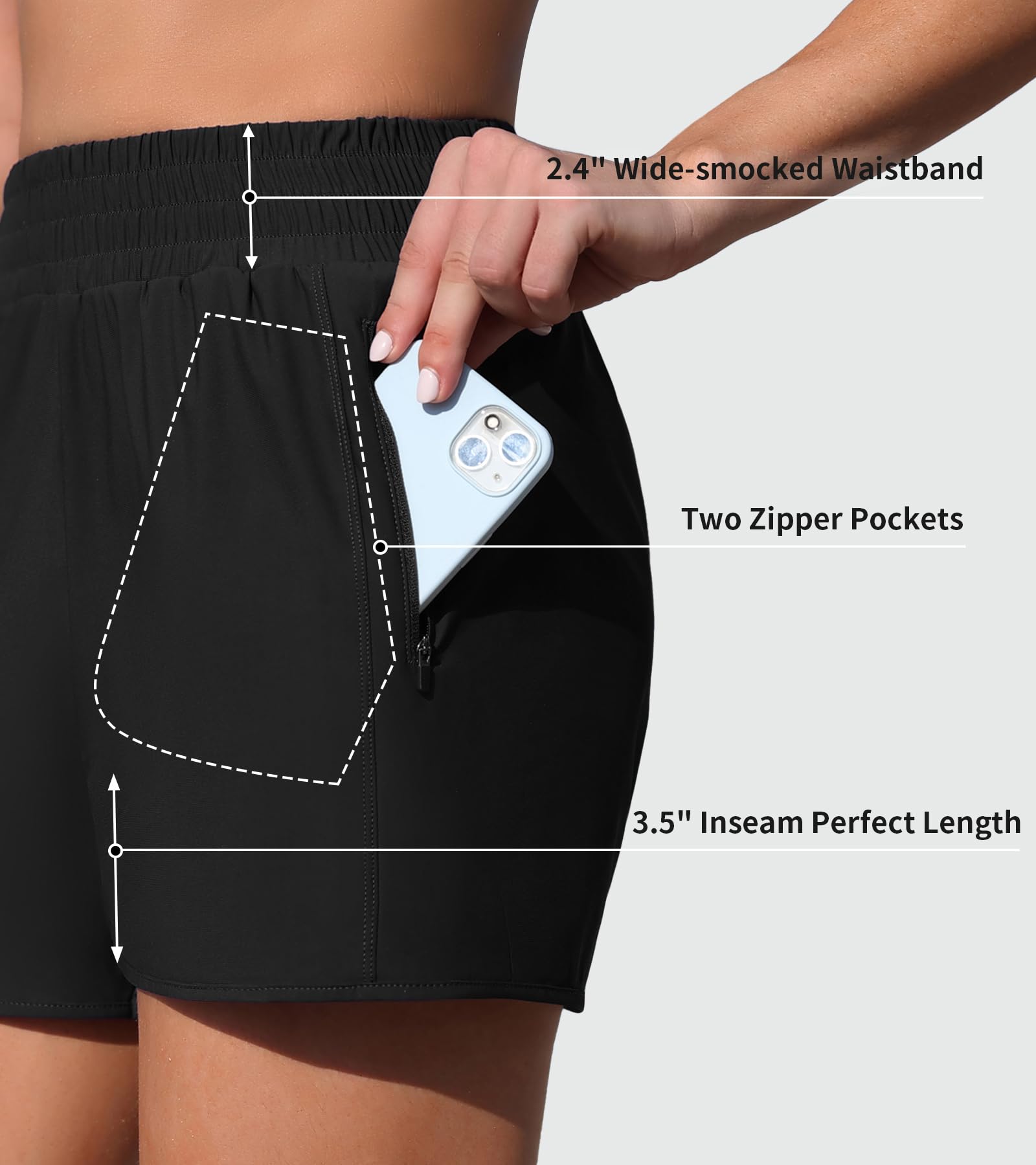 ANFILIA Women's 3" High Waisted Swim Shorts with Zipper Pockets Quick Dry Board Shorts Swimsuit Bottoms Built-in Brief - Image 4