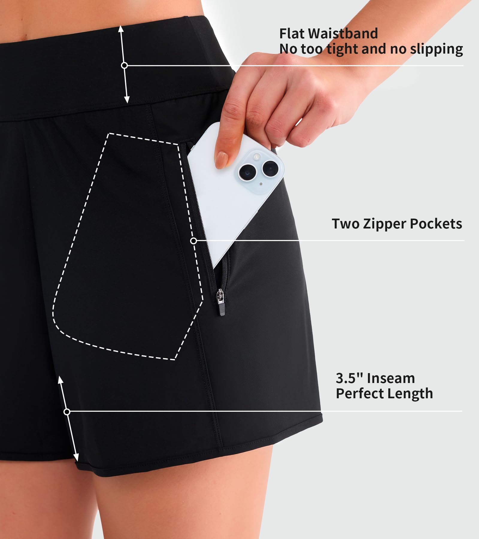ANFILIA Women's 3" High Waisted Swim Shorts with Zipper Pockets Quick Dry Board Shorts Swimsuit Bottoms Built-in Brief - Image 4