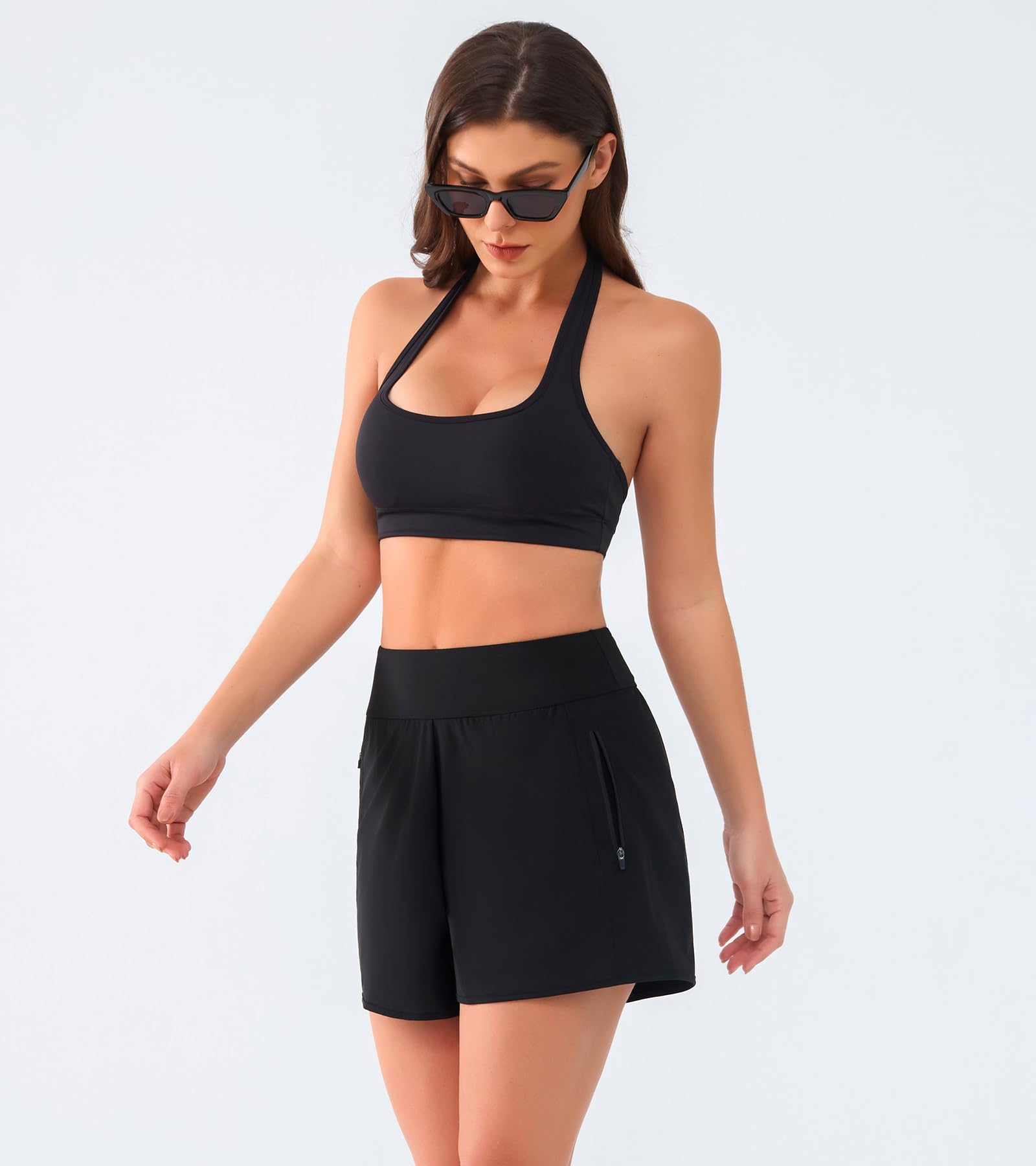 ANFILIA Women's 3" High Waisted Swim Shorts with Zipper Pockets Quick Dry Board Shorts Swimsuit Bottoms Built-in Brief - Image 5