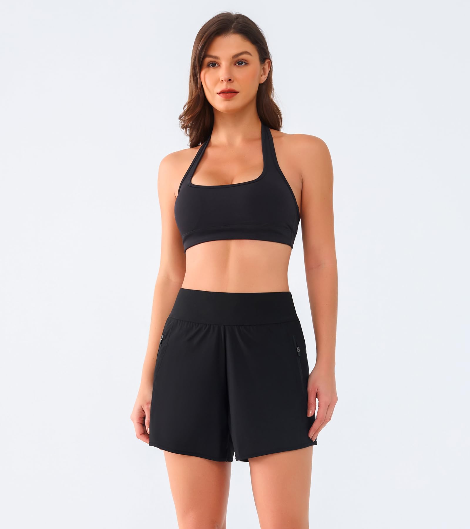 ANFILIA Women's 3" High Waisted Swim Shorts with Zipper Pockets Quick Dry Board Shorts Swimsuit Bottoms Built-in Brief - Image 6