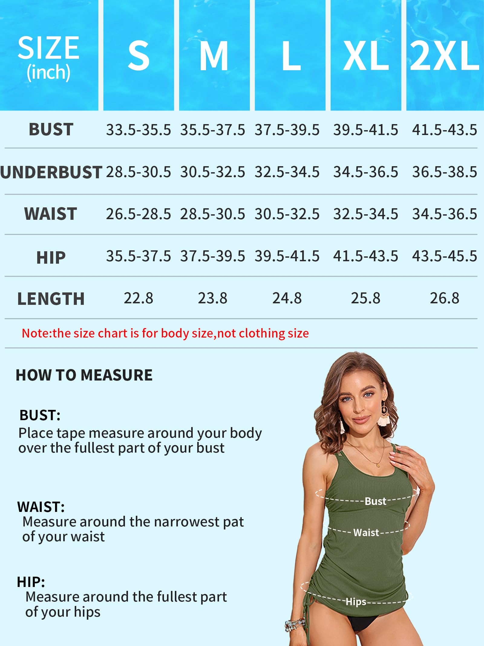 ANFILIA Women's Tankini Top Tie-Side Drawstrings Bathing Suit Top Ribbed Fabric Tummy Control Sporty Swimsuit Top - Image 9