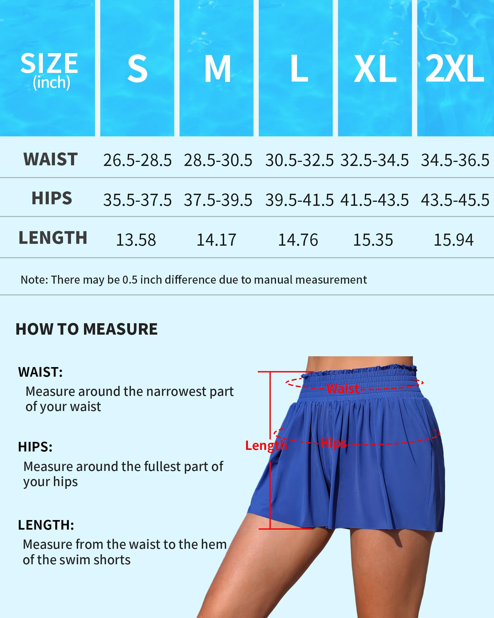 ANFILIA Womens Swim Shorts 3" High Waist Flowy Board Shorts for Women with Pockets Beach Bathing Suit Bottoms Tummy Control - Image 6